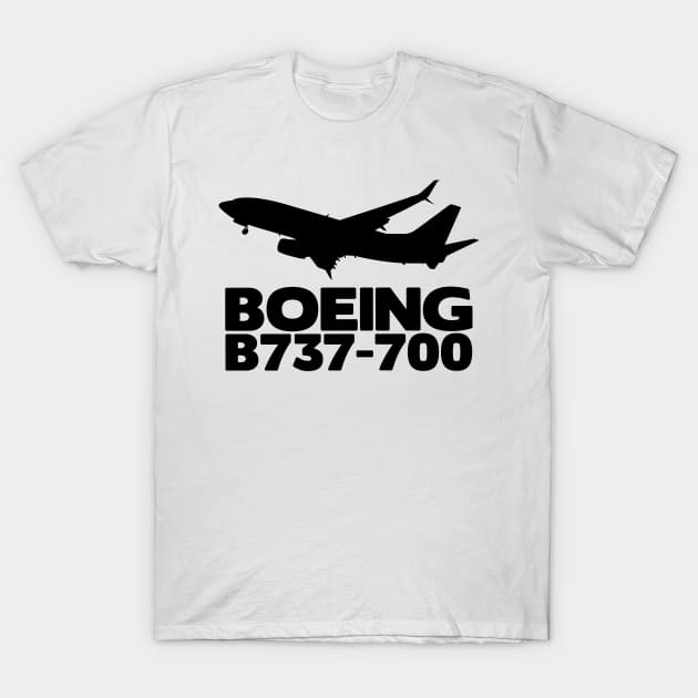 Boeing B737-700 Silhouette Print (Black) T-Shirt by TheArtofFlying